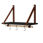 Wall-Mounted Floating Shelf with Straps and Hanging Rod