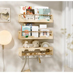 Wall Mounted Floating Shelves Set - Decorative Wooden Bead Rail