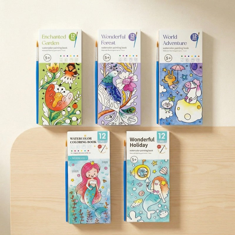 Watercolour Painting Book with Integrated Palette - Multiple Themes