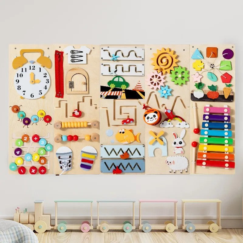 Wooden Activity Board - Multi-Panel Sensory Wall Toy