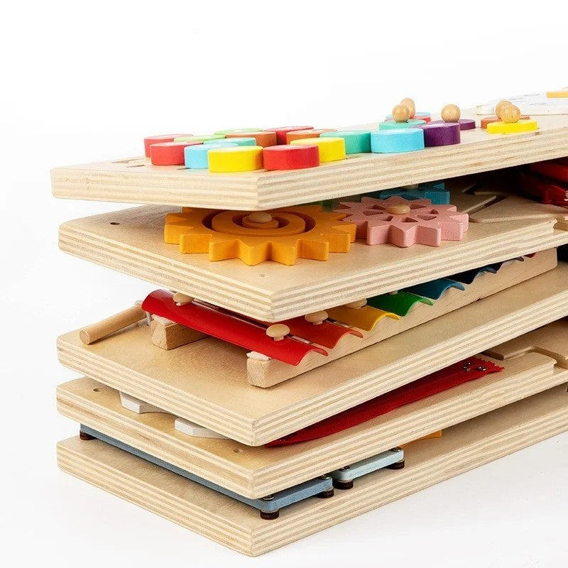 Wooden Activity Board - Multi-Panel Sensory Wall Toy