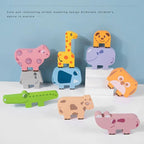 Wooden Animal Stacking Blocks - Balancing Blocks with Picture Cards