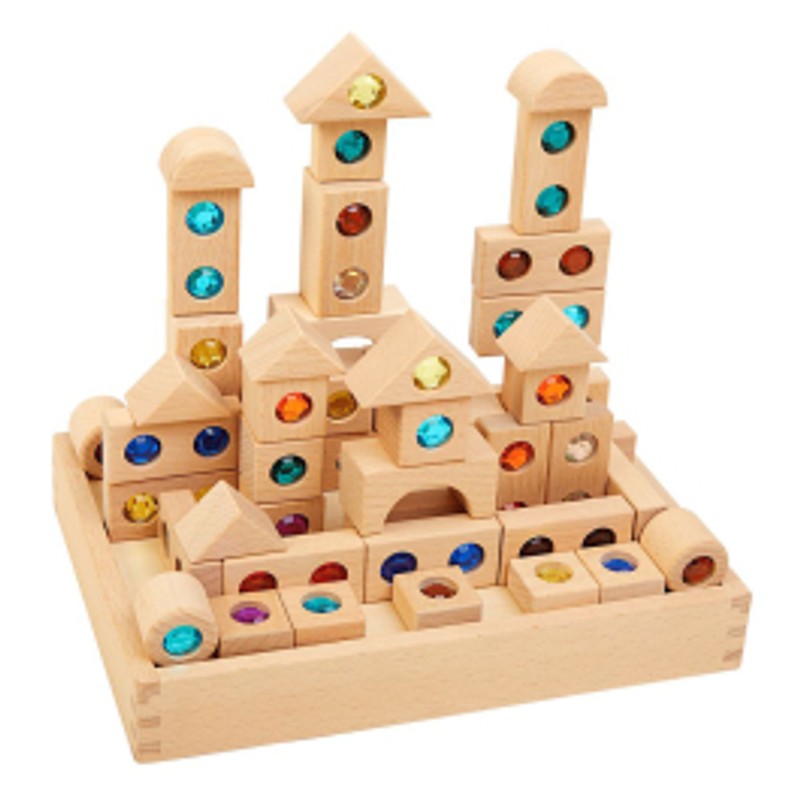 Wooden Building Blocks Set - Multicolored Gems
