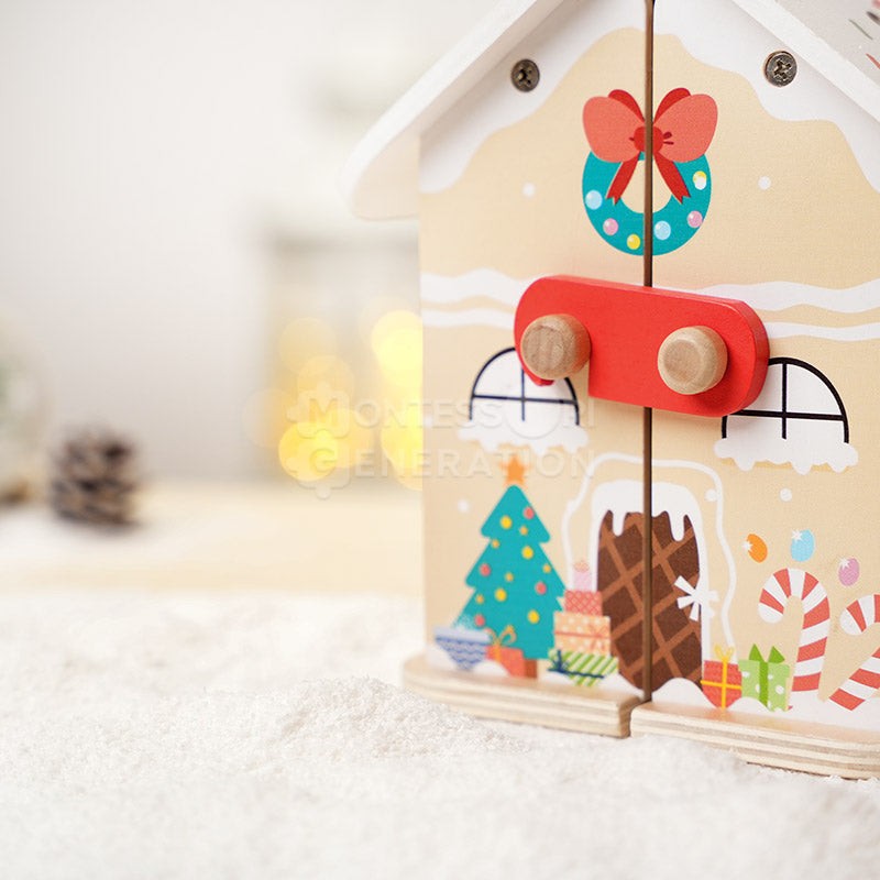 Wooden Christmas-Themed Foldable Dollhouse with Figurines