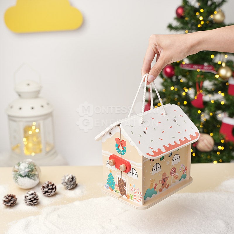 Wooden Christmas-Themed Foldable Dollhouse with Figurines