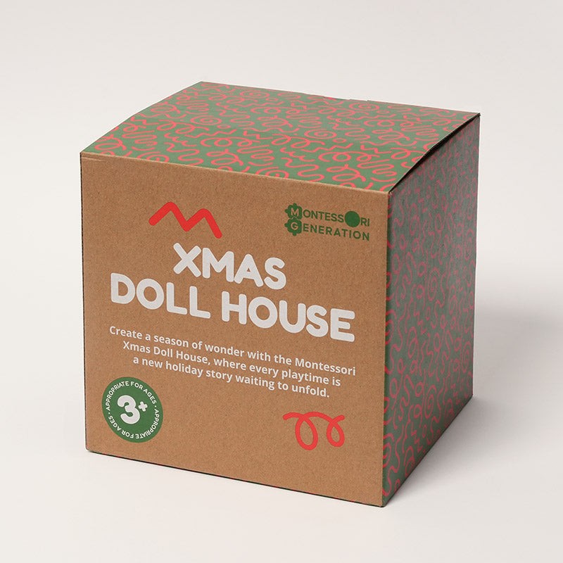 Wooden Christmas-Themed Foldable Dollhouse with Figurines
