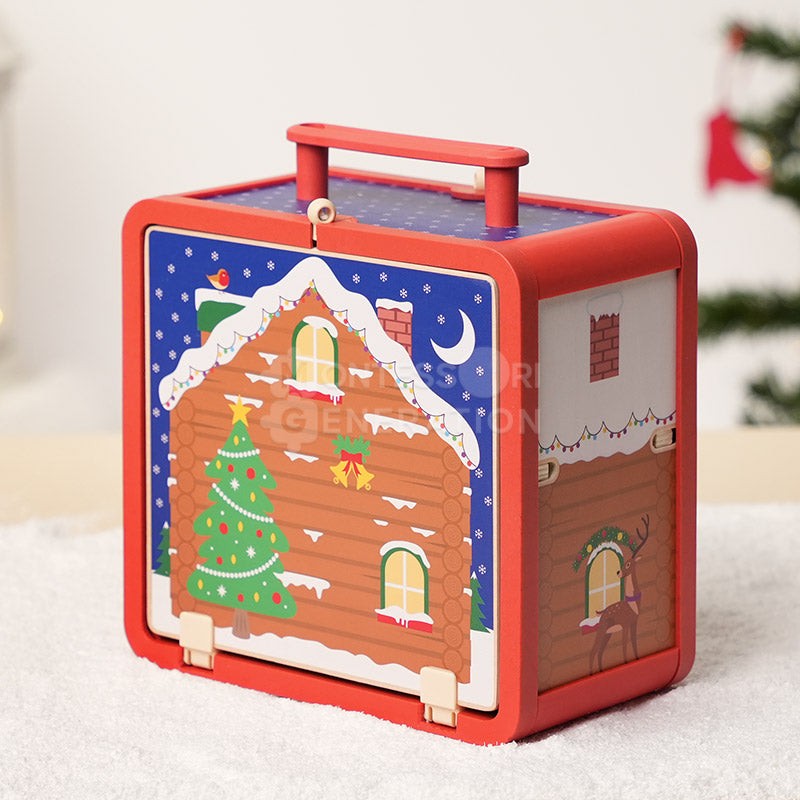 Wooden Christmas-Themed Foldable Dollhouse with Figurines