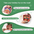 Wooden Christmas-Themed Foldable Dollhouse with Figurines