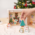 Wooden Christmas-Themed Foldable Dollhouse with Figurines