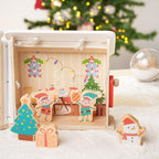 Wooden Christmas-Themed Foldable Dollhouse with Figurines