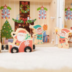 Wooden Christmas-Themed Foldable Dollhouse with Figurines