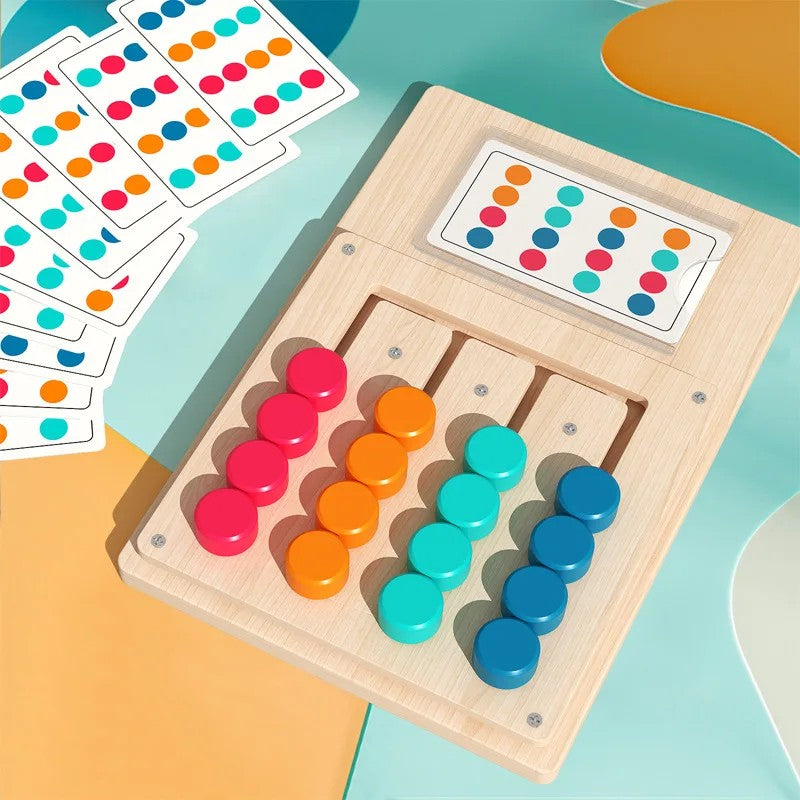 Wooden Color Matching Board - Sliding Disc Pattern Puzzle