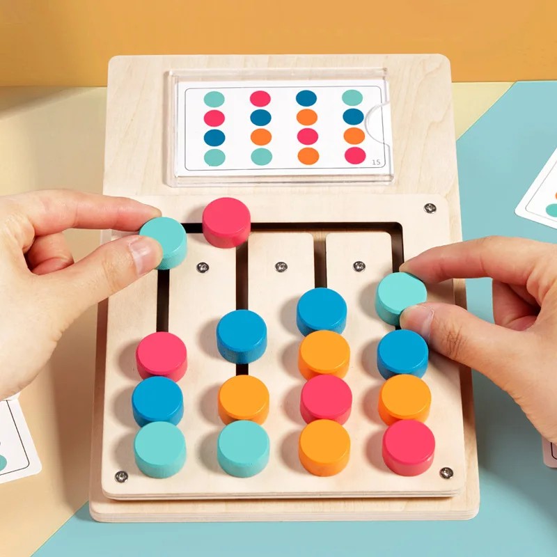 Wooden Color Matching Board - Sliding Disc Pattern Puzzle