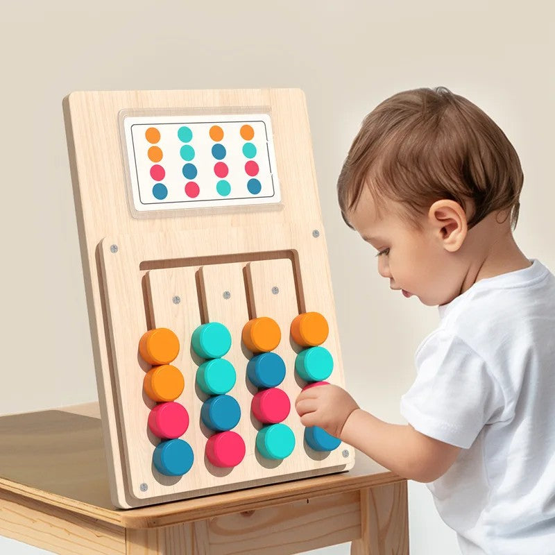 Wooden Color Matching Board - Sliding Disc Pattern Puzzle