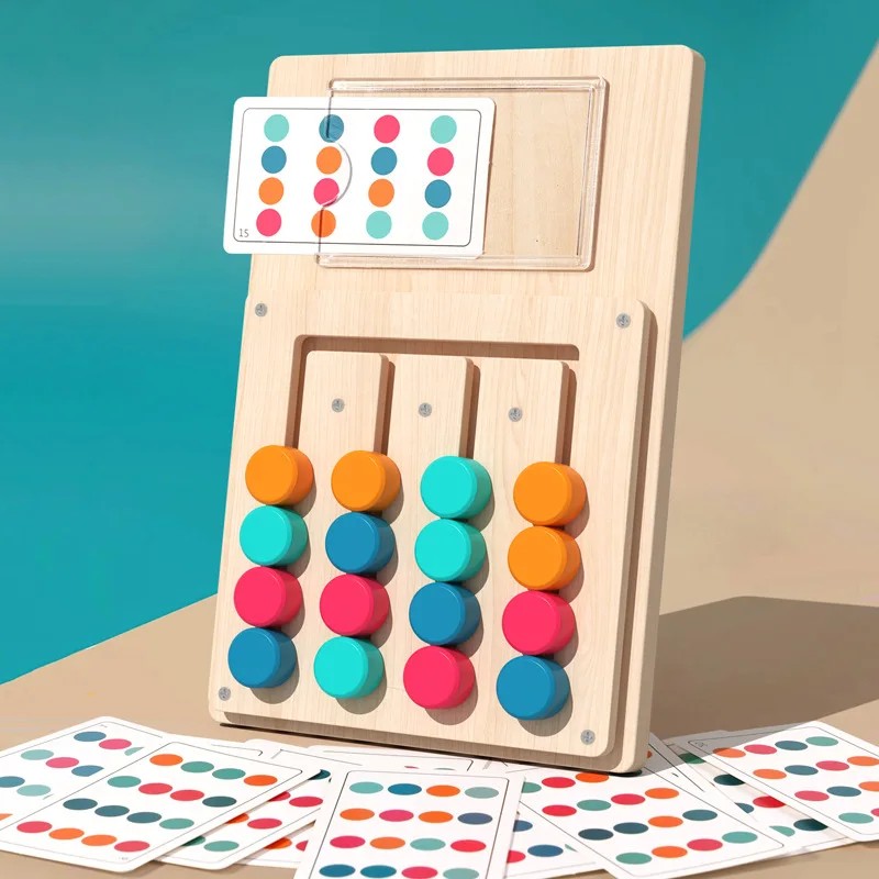 Wooden Color Matching Board - Sliding Disc Pattern Puzzle