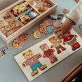 Wooden Dress-Up Puzzle Toy - Bear Family with Storage Box