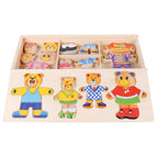 Wooden Dress-Up Puzzle Toy - Bear Family with Storage Box