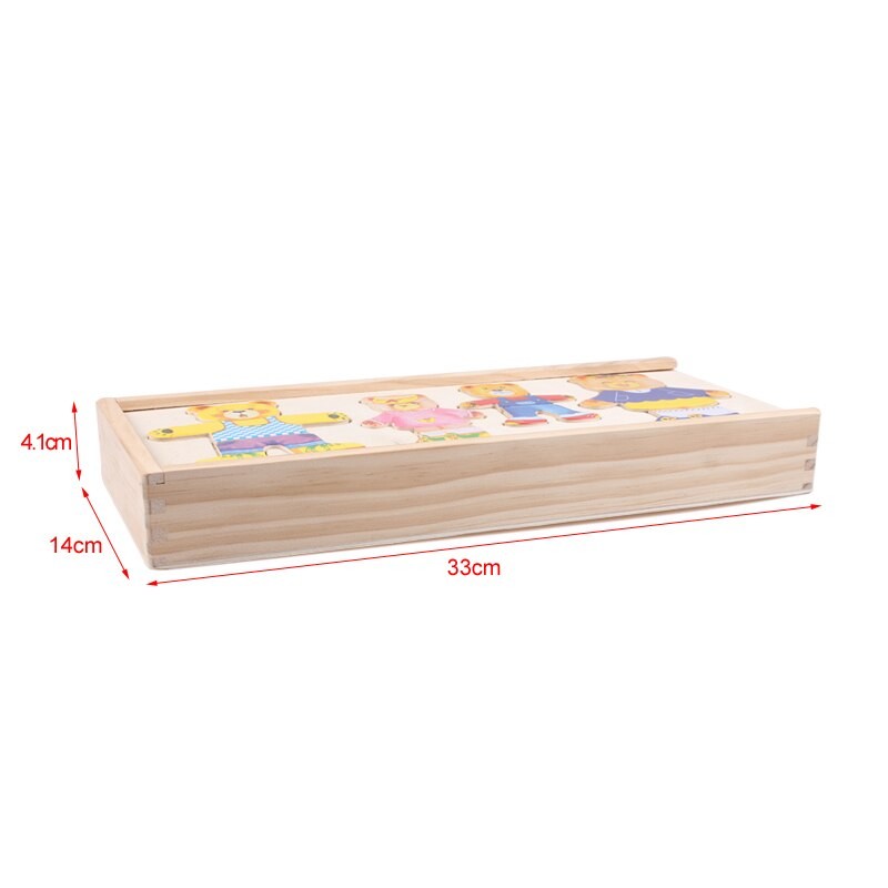 Wooden Dress-Up Puzzle Toy - Bear Family with Storage Box