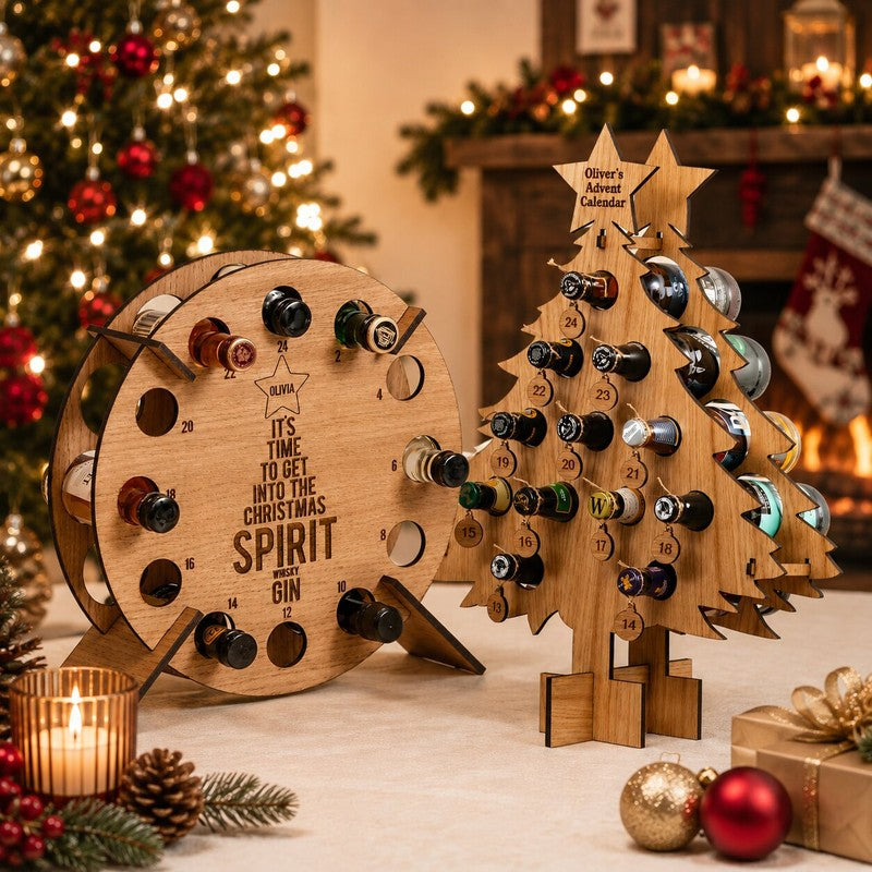 Wooden Mini-Bottle Advent Calendar Holder - Christmas Tree Shape