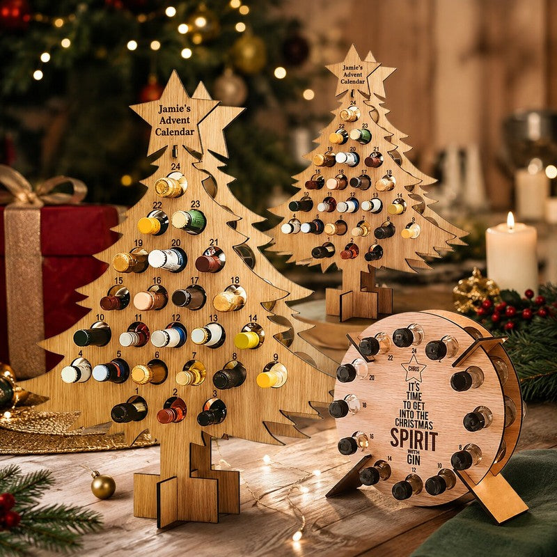 Wooden Mini-Bottle Advent Calendar Holder - Christmas Tree Shape