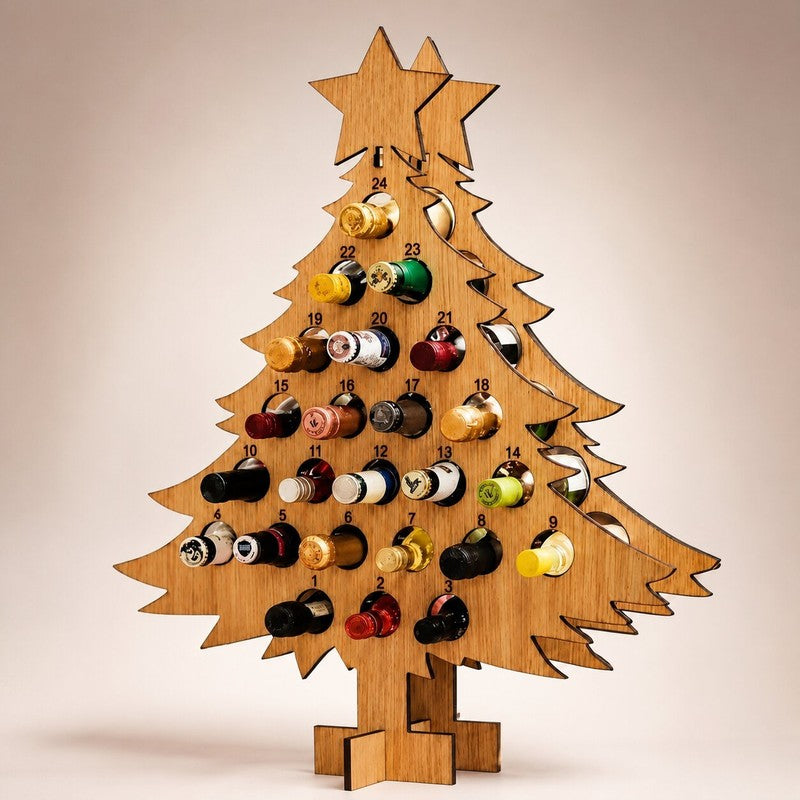 Wooden Mini-Bottle Advent Calendar Holder - Christmas Tree Shape