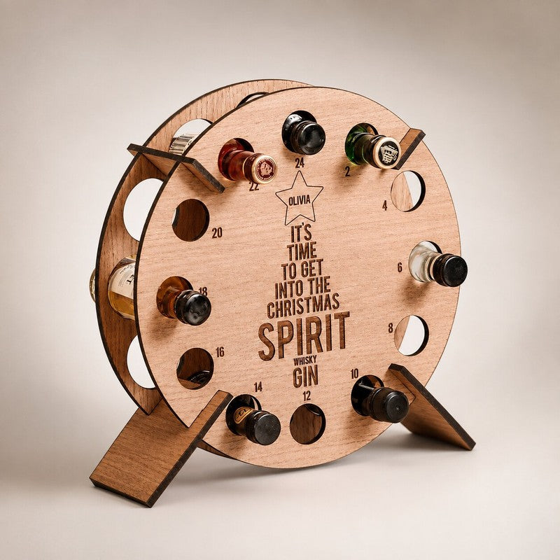 Wooden Mini-Bottle Advent Calendar Holder - Christmas Tree Shape