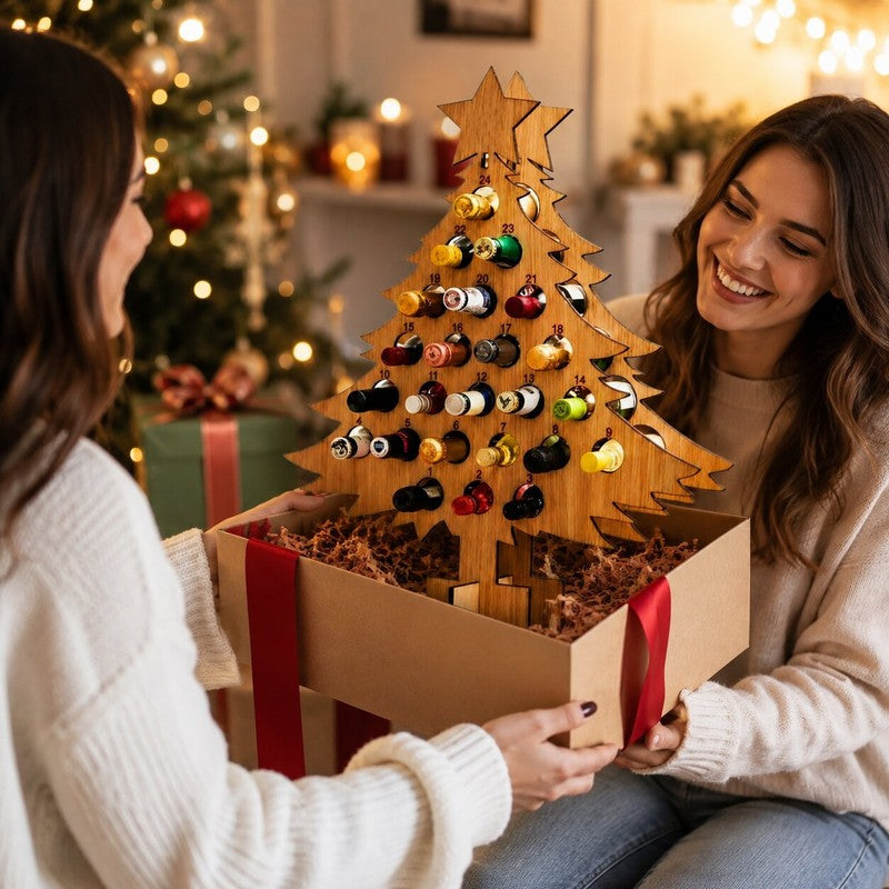 Wooden Mini-Bottle Advent Calendar Holder - Christmas Tree Shape
