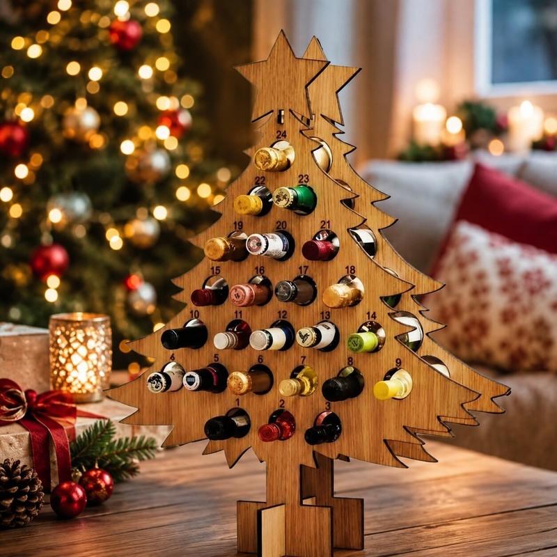 Wooden Mini-Bottle Advent Calendar Holder - Christmas Tree Shape