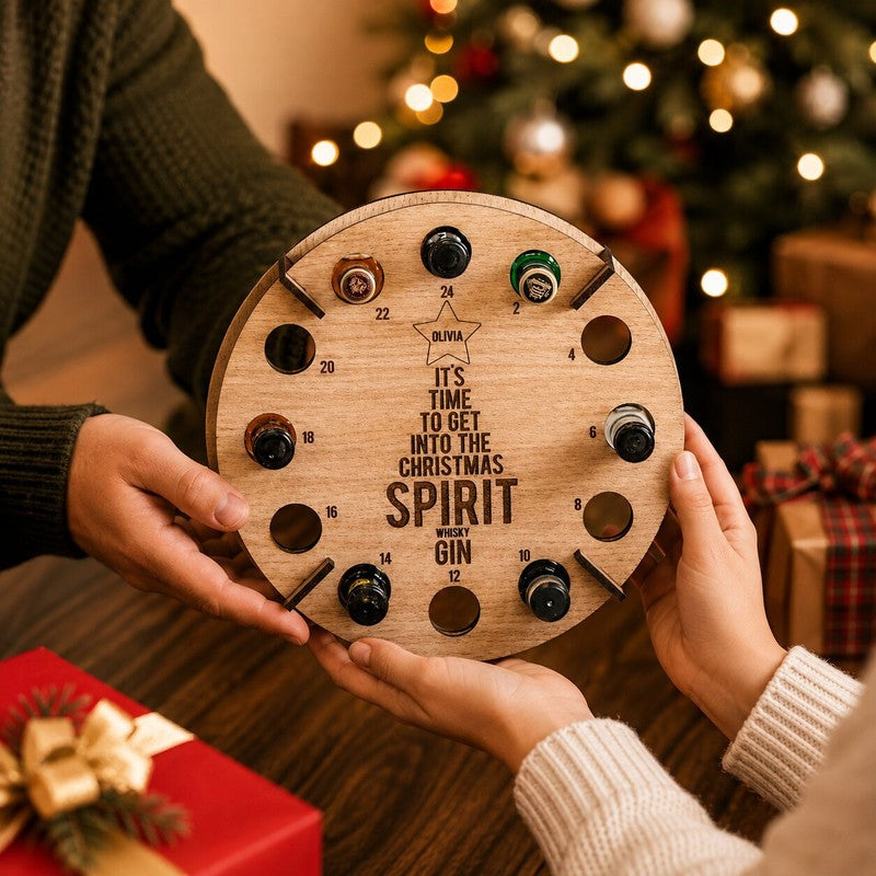 Wooden Mini-Bottle Advent Calendar Holder - Christmas Tree Shape
