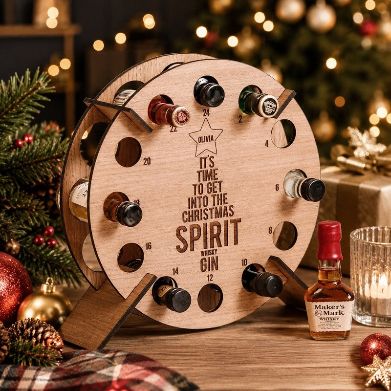 Wooden Mini-Bottle Advent Calendar Holder - Christmas Tree Shape