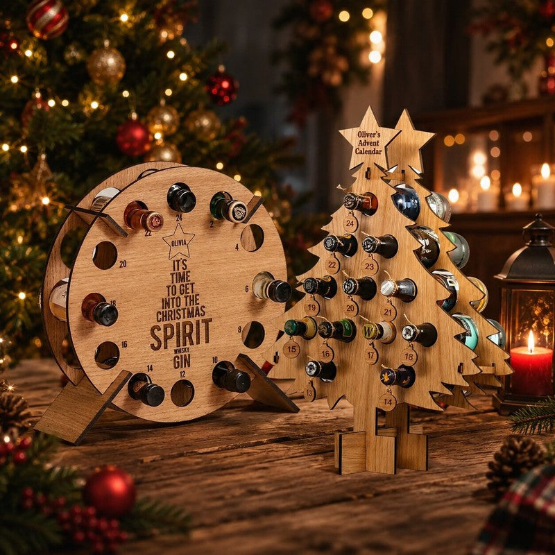 Wooden Mini-Bottle Advent Calendar Holder - Christmas Tree Shape