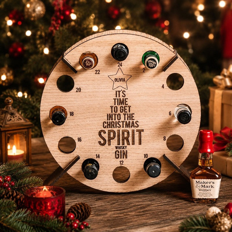 Wooden Mini-Bottle Advent Calendar Holder - Christmas Tree Shape