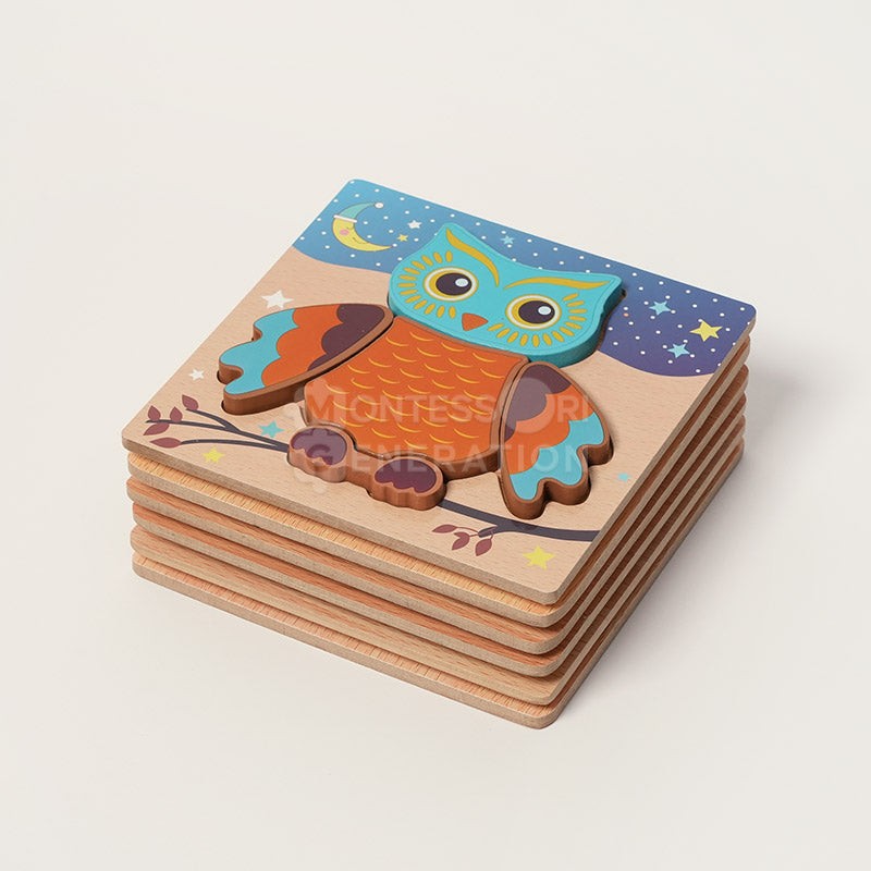 Wooden Montessori Puzzle Set - 6 Themed Jigsaw Puzzles for Toddlers