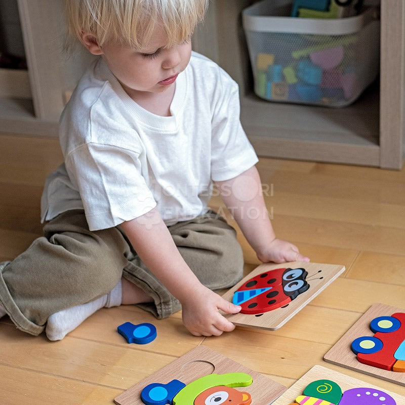 Wooden Montessori Puzzle Set - 6 Themed Jigsaw Puzzles for Toddlers