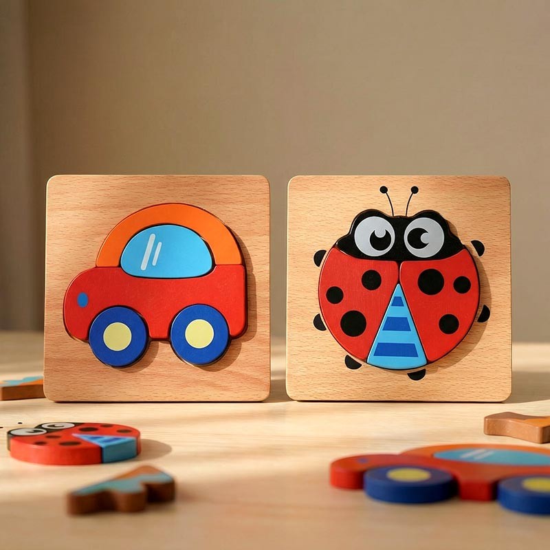 Wooden Montessori Puzzle Set - 6 Themed Jigsaw Puzzles for Toddlers