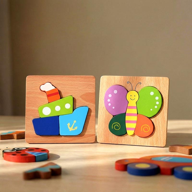 Wooden Montessori Puzzle Set - 6 Themed Jigsaw Puzzles for Toddlers