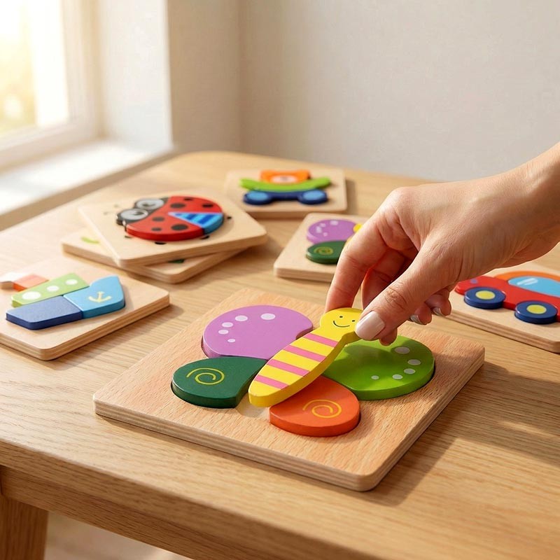 Wooden Montessori Puzzle Set - 6 Themed Jigsaw Puzzles for Toddlers