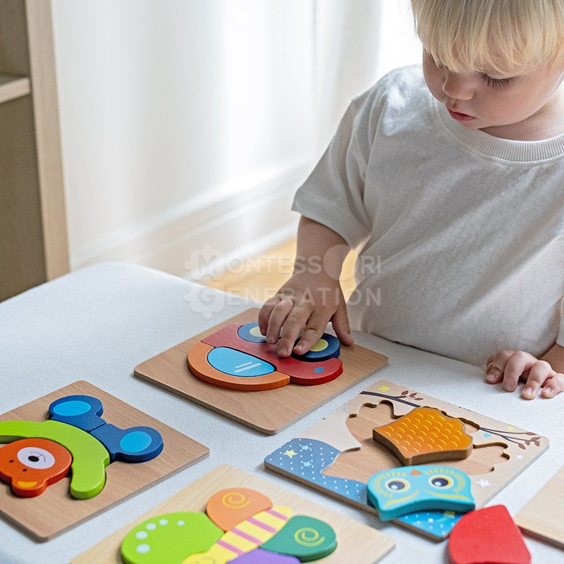 Wooden Montessori Puzzle Set - 6 Themed Jigsaw Puzzles for Toddlers