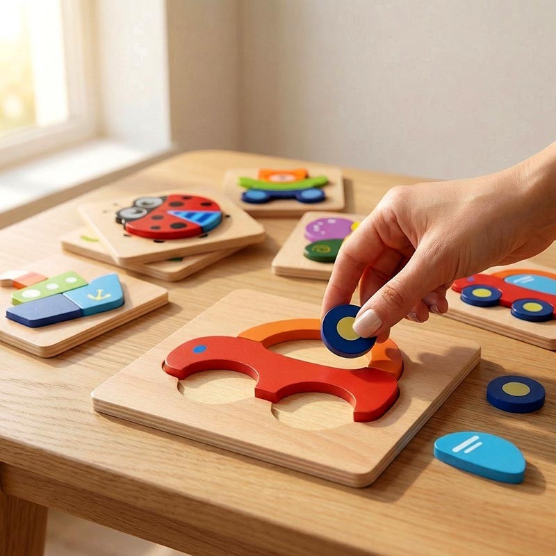 Wooden Montessori Puzzle Set - 6 Themed Jigsaw Puzzles for Toddlers