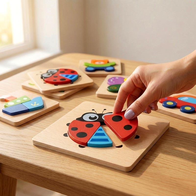 Wooden Montessori Puzzle Set - 6 Themed Jigsaw Puzzles for Toddlers