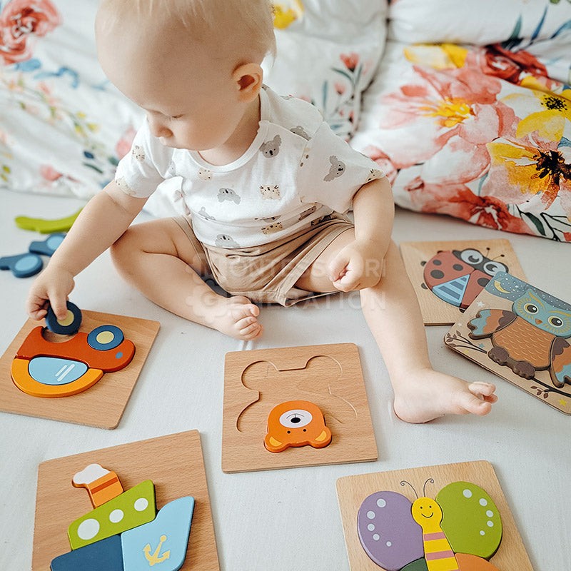 Wooden Montessori Puzzle Set - 6 Themed Jigsaw Puzzles for Toddlers