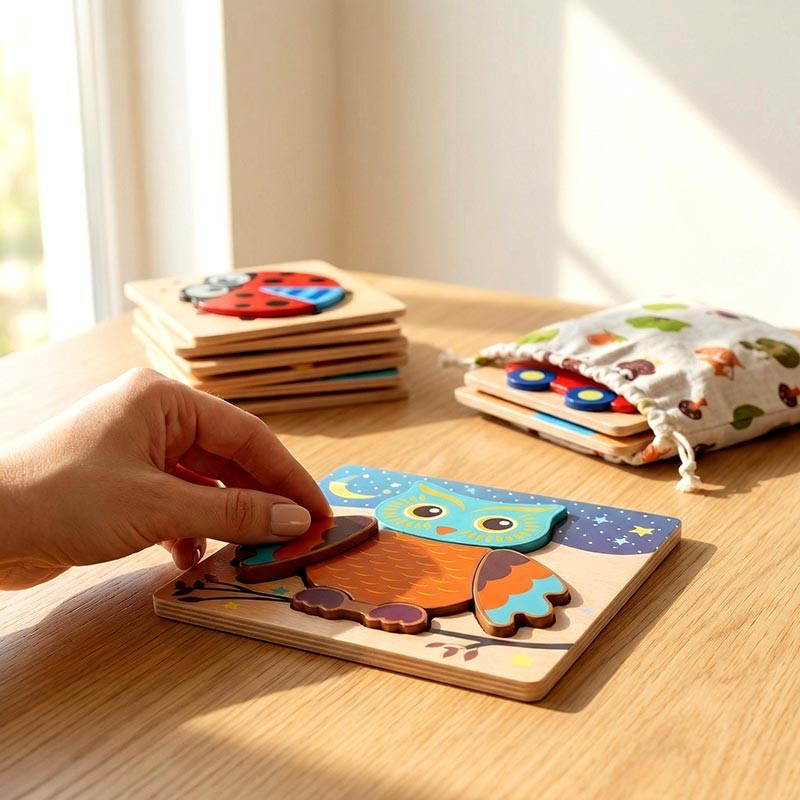 Wooden Montessori Puzzle Set - 6 Themed Jigsaw Puzzles for Toddlers
