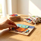 Wooden Montessori Puzzle Set - 6 Themed Jigsaw Puzzles for Toddlers