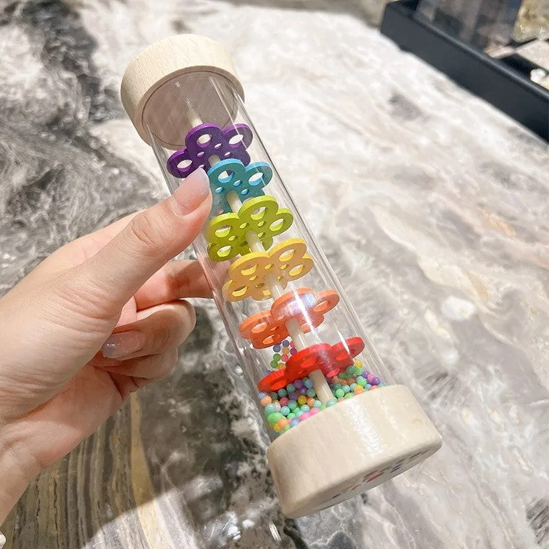Wooden Rain Stick Musical Toy - Tube with Flower Disc Beads