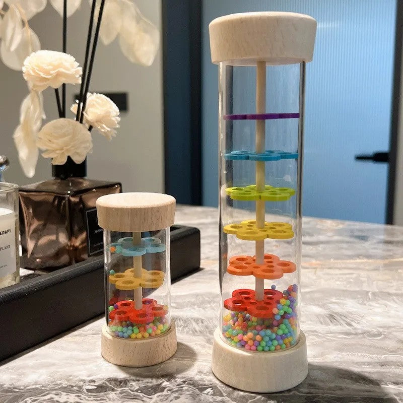 Wooden Rain Stick Musical Toy - Tube with Flower Disc Beads