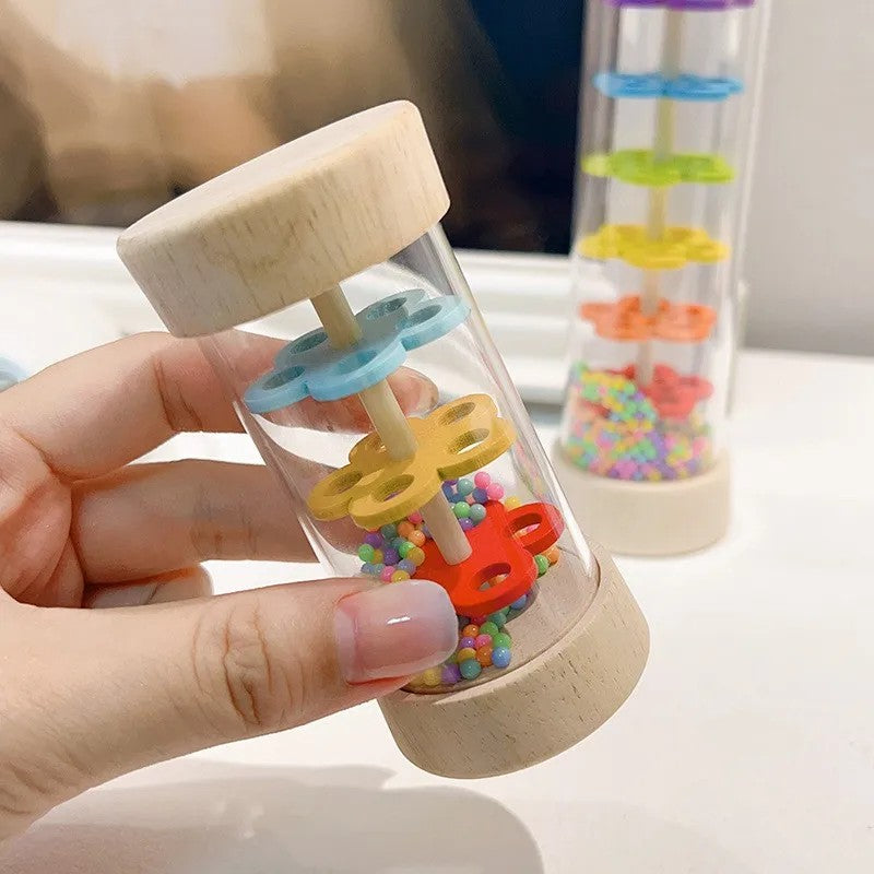 Wooden Rain Stick Musical Toy - Tube with Flower Disc Beads