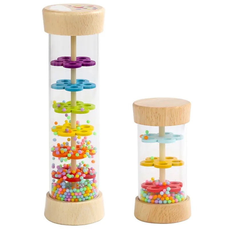 Wooden Rain Stick Musical Toy - Tube with Flower Disc Beads