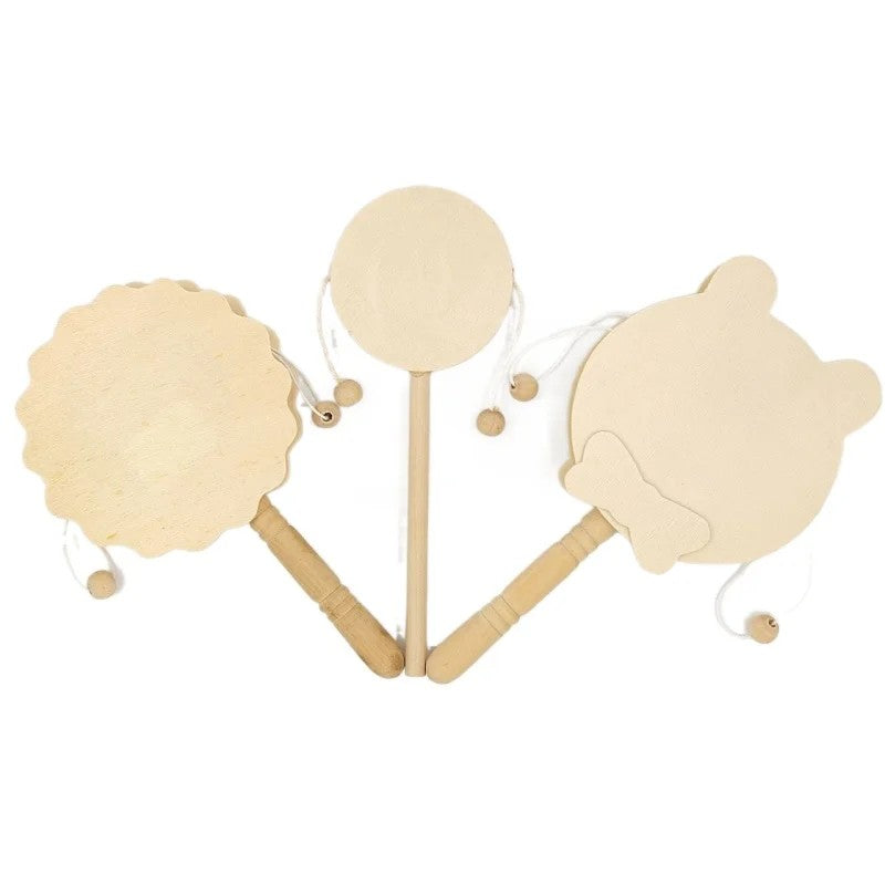 Wooden Rattle Drum - Bear Head Shape