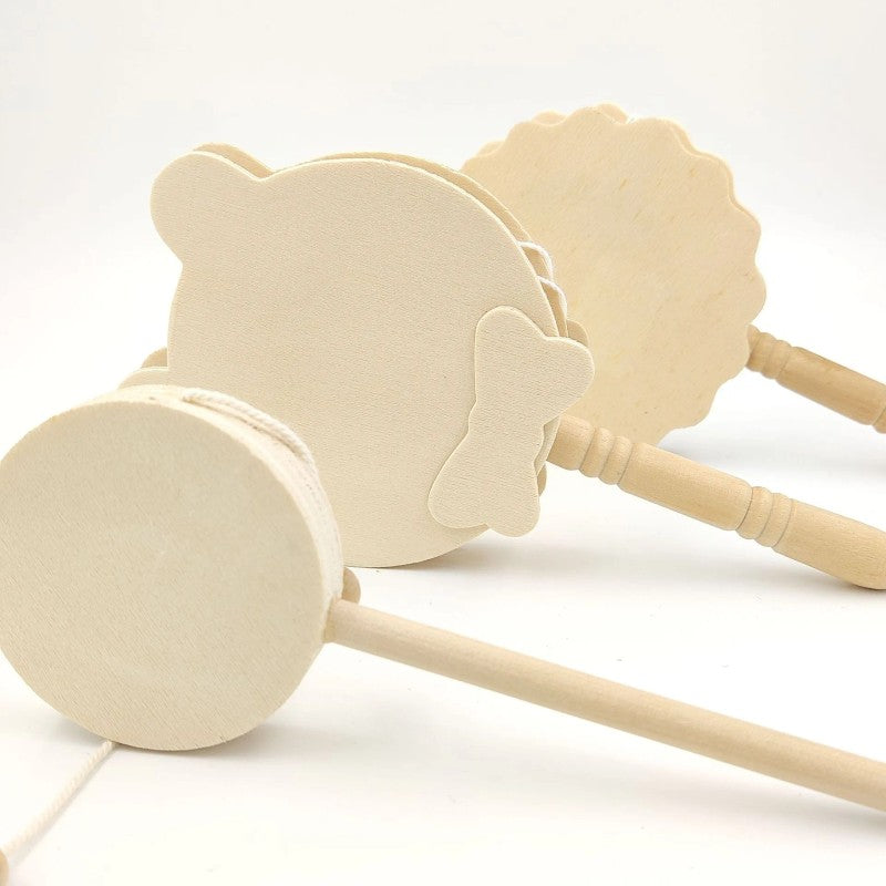 Wooden Rattle Drum - Bear Head Shape