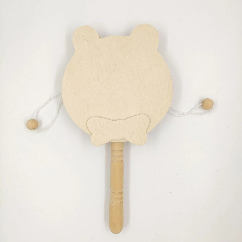 Wooden Rattle Drum - Bear Head Shape